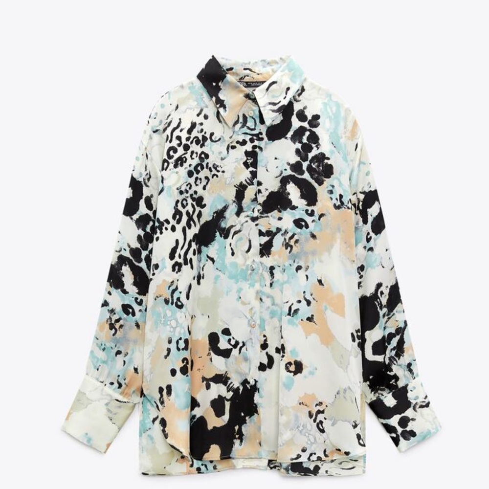 Printed Collard Button Up Blouse Shirt Top - Zara Brand